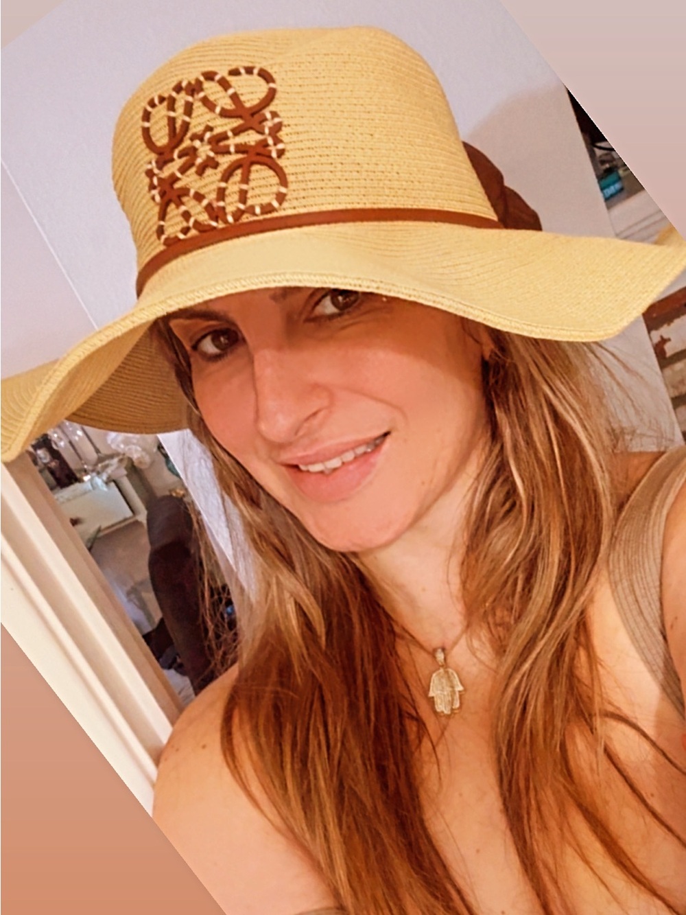 Loewe Yellow Straw Wide-Brim Hat with Leather Trim and Decorative Emblem - Picture 7 of 11
